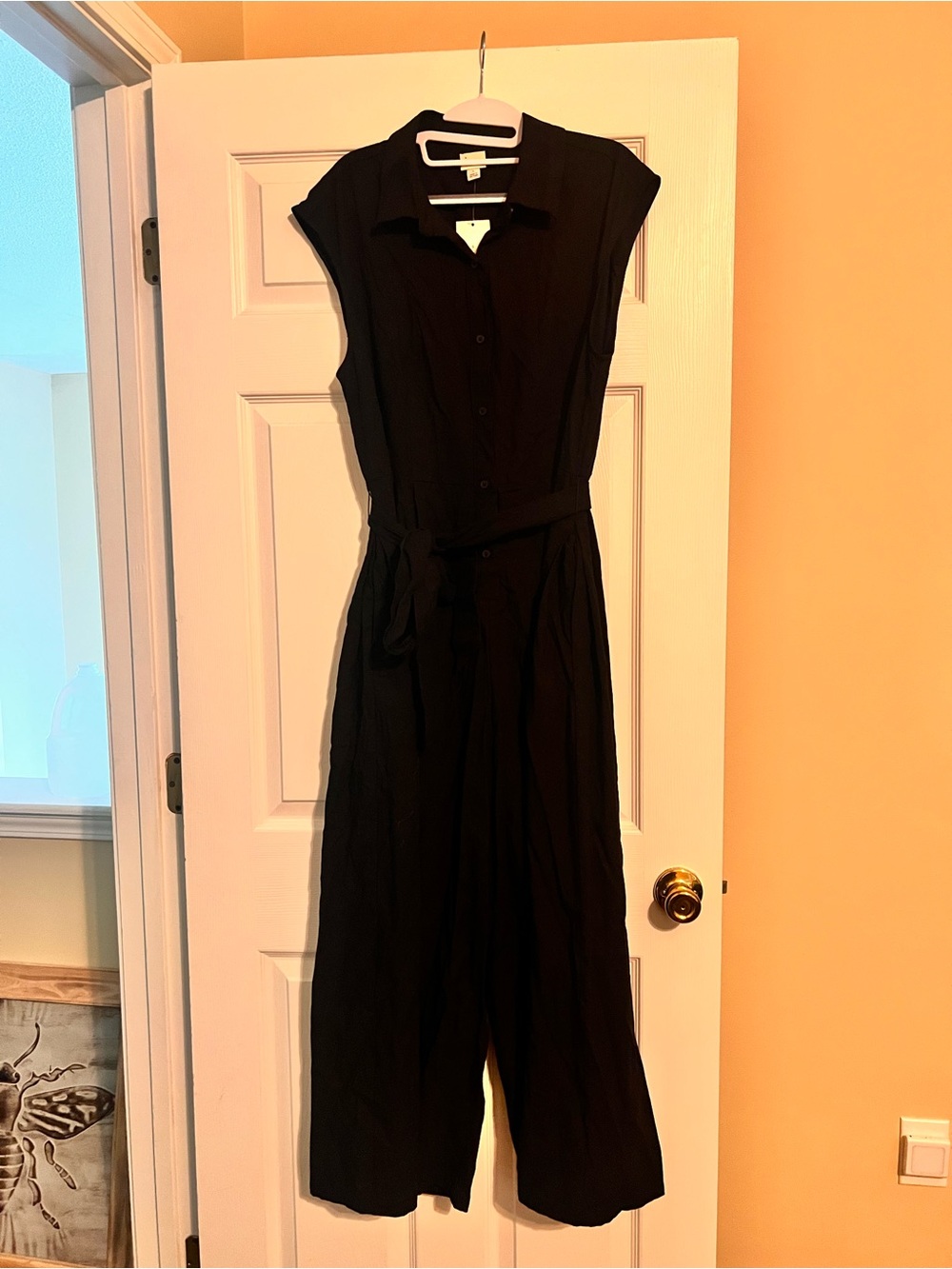 a new day Black Sleeveless Collared Jumpsuit with Waist Tie